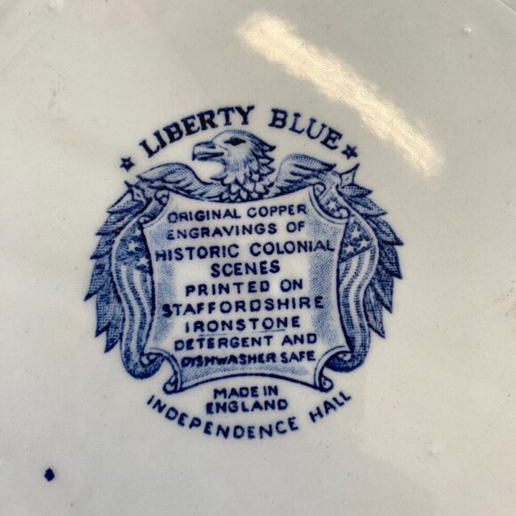 Liberty Blue Plate Independence Hall Staffordshire ironstone Colonial Scene - Picture 2 of 2